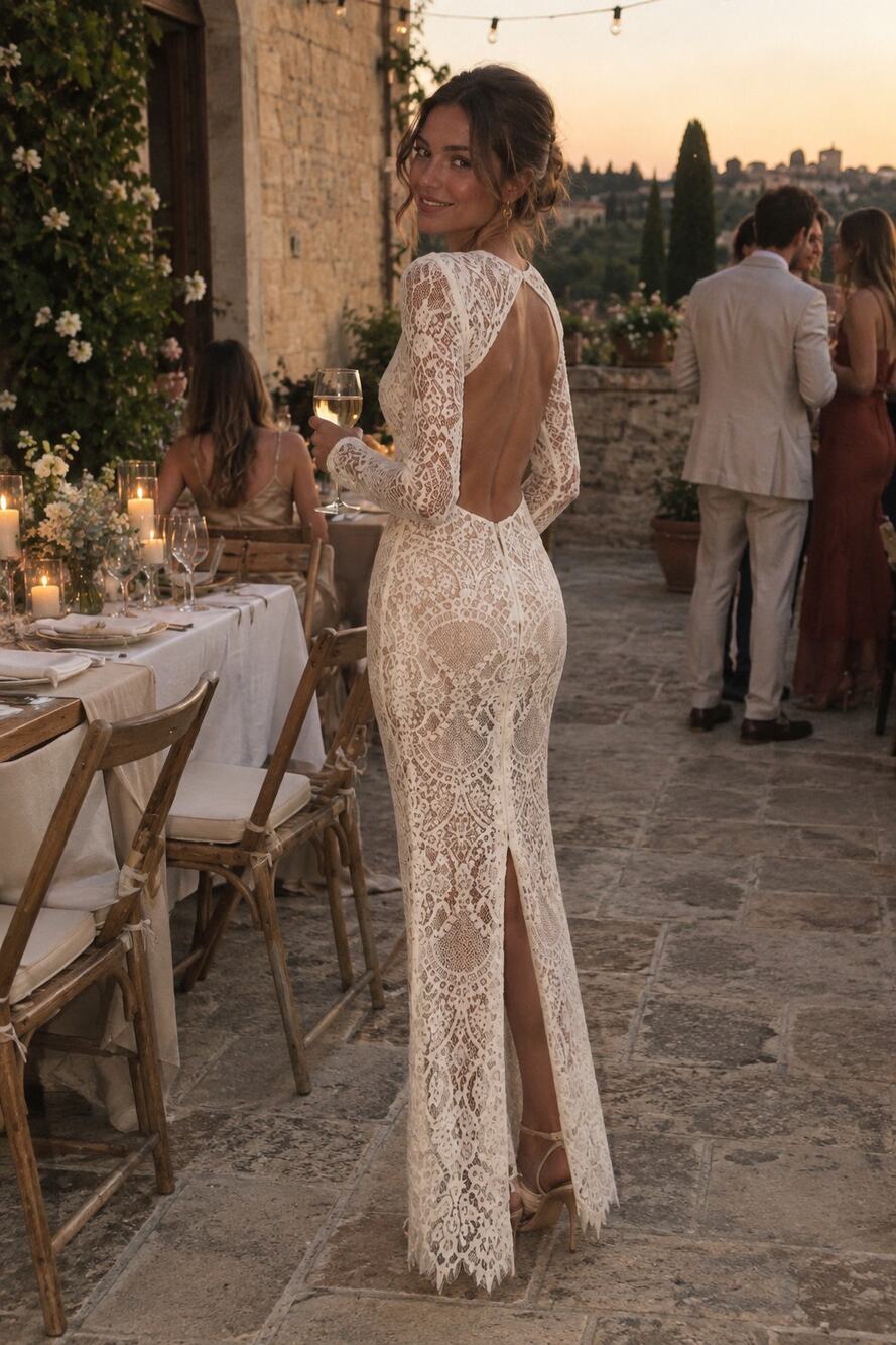 Bronx and Banco Allegra Blanc Lace Open Back Maxi Dress White Medium